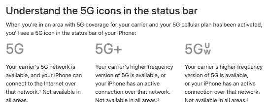 Understand the 5g icons in the status bar